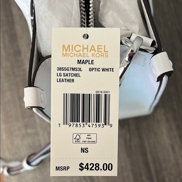 Michael Kors | “Maple” Optic White Large Leather Satchel w/Small Studs 🤍 - Picture 4 of 14